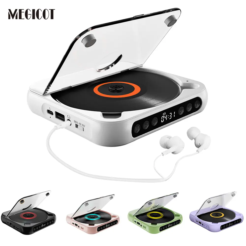 MEGICOT Wireless Bluetooth Rechargeable CD Player - Multi-Format Media Player with 2000mAh Battery, Speaker Hold Function, LED Display, USB Audio Port, Headphone Compatibility for Prenatal Education