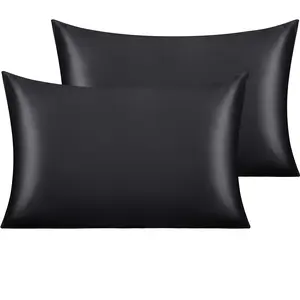 2 Pack Satin Standard Pillowcases for Hair and Skin, Luxurious and Silky Pillow Cases with Envelope Closure, 20x26 Inches, Black