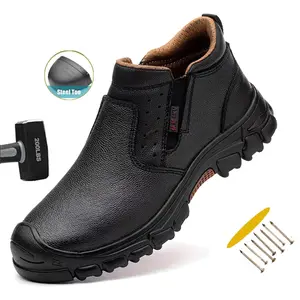 Fashion Safety Shoes Men's leather Work Steel Toe Caps Male Indestructible Protective Shoes Puncture-Proof Security Footwear Work Boots Composite toe work boot Fathersdaygift