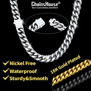 ChainsHouse Miami Cuban Link Chain Chunky Necklace No Tarnish Durable Stackable Daily Simple Casual Unisex Stainless Steel Necklace Hip Hop Jewelry for Men Women CHN18581