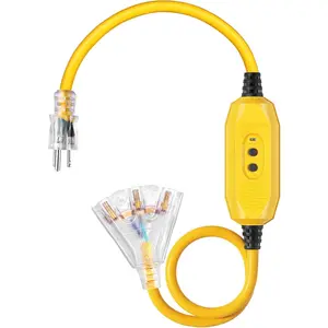 3 FT Automatic GFCI Extension Cord Outdoor, 12/3 Gauge Extension Cord for Multiple Appliances, Heavy Duty Power  with LED Lighted 3 Prong Plug, Yellow, UL Listed