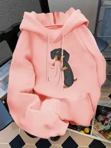 Women's Fashion Hoodie with Cute Sausage Dog Print, Kangaroo Pocket, Long Sleeve, Fitted Casual Fall & Winter Sweatshirt for Christmas