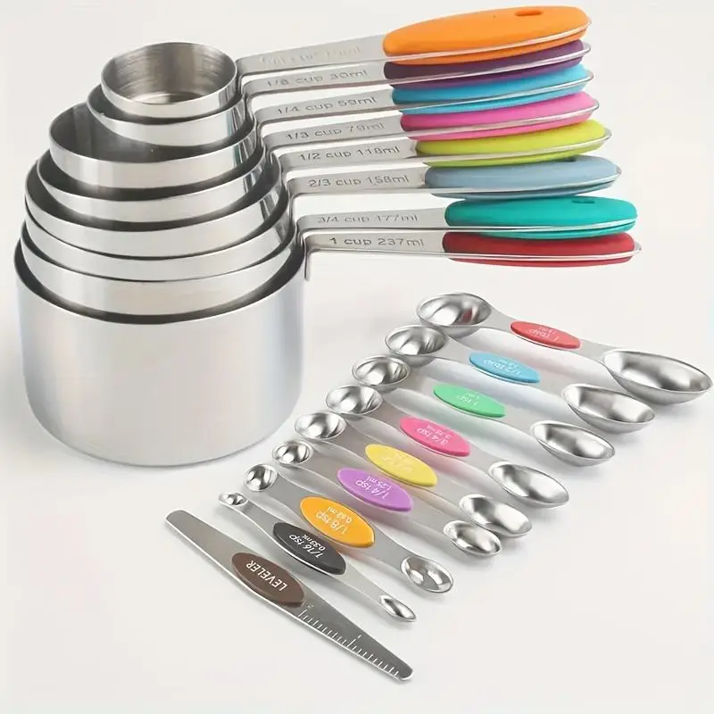 Stainless Steel Measuring Spoon & Cup Set, 17pcs/set Magnetic Measuring Spoon & Cup, Baking Tool, Kitchen Gadgets, Household Food Grade Measuring Spoo