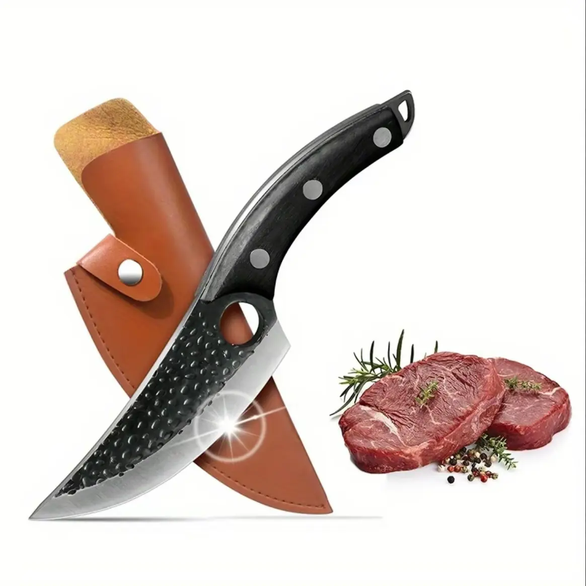 Hand-Forged Stainless Steel Blade Chef Knife with Wooden Handle - Multifunctional Kitchen Knife for Cutting Vegetables, Fruits, Outdoor Camping Use