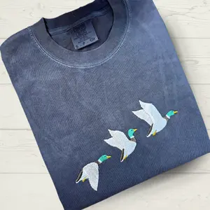 Embroidered Flying Duck Shirt: Comfort Colors Cotton Tee, Nature Lover Gift