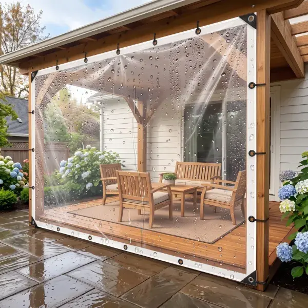10×13ft Heavy-Duty Waterproof Transparent Vinyl Rain Cloth, Dust-Proof, Wind-Resistant, Thickened Edges, Fixing Rings for Tear Prevention, Suitable for Patios, Greenhouses dustproof protection Clear Plastic Greenhouse Tarp
