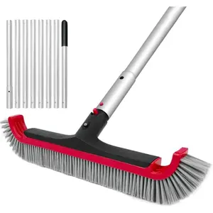 Swimming Pool Brush with Pole - 17.5" Wall Brush with 10FT Adjustable Aluminum Pole, Nylon Bristles, Curved Ends, EZ Clip Handle, Pool Brush for Cleaning Walls, Tiles & Floors