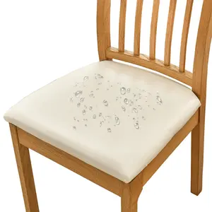 Dining Chair Covers for Set of 2 Waterproof Seat Slipcover PU leather Seat Covers for Dining Room kitchen Chairs Removable Chair Seat Cushion Cover with Fixing Buckle