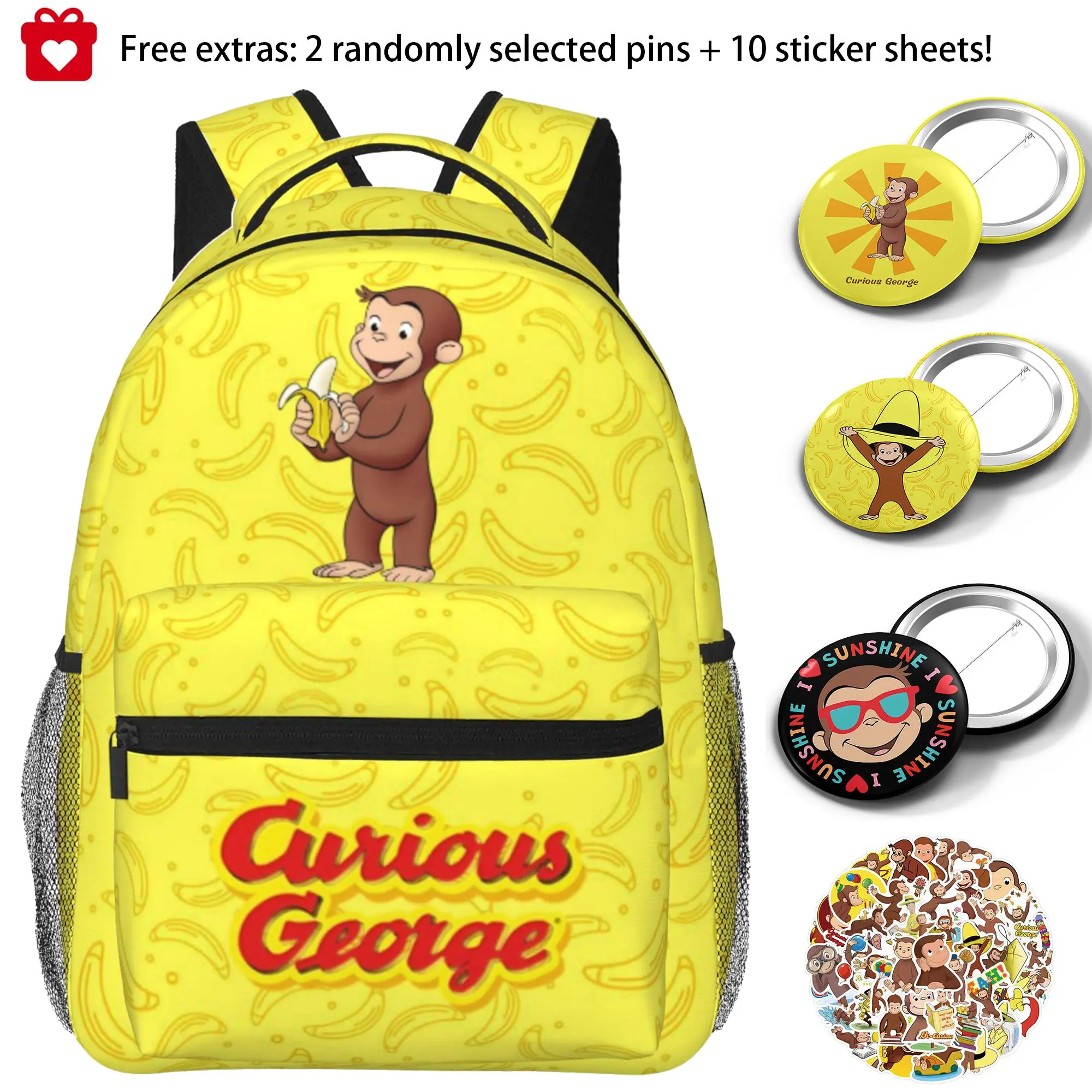 Cartoon Curious george Backpack Curious george toys Large Capacity Bagpack with Adjustable Straps, Curious george stuffed animal Laptop Backpack for Travel,College,Work