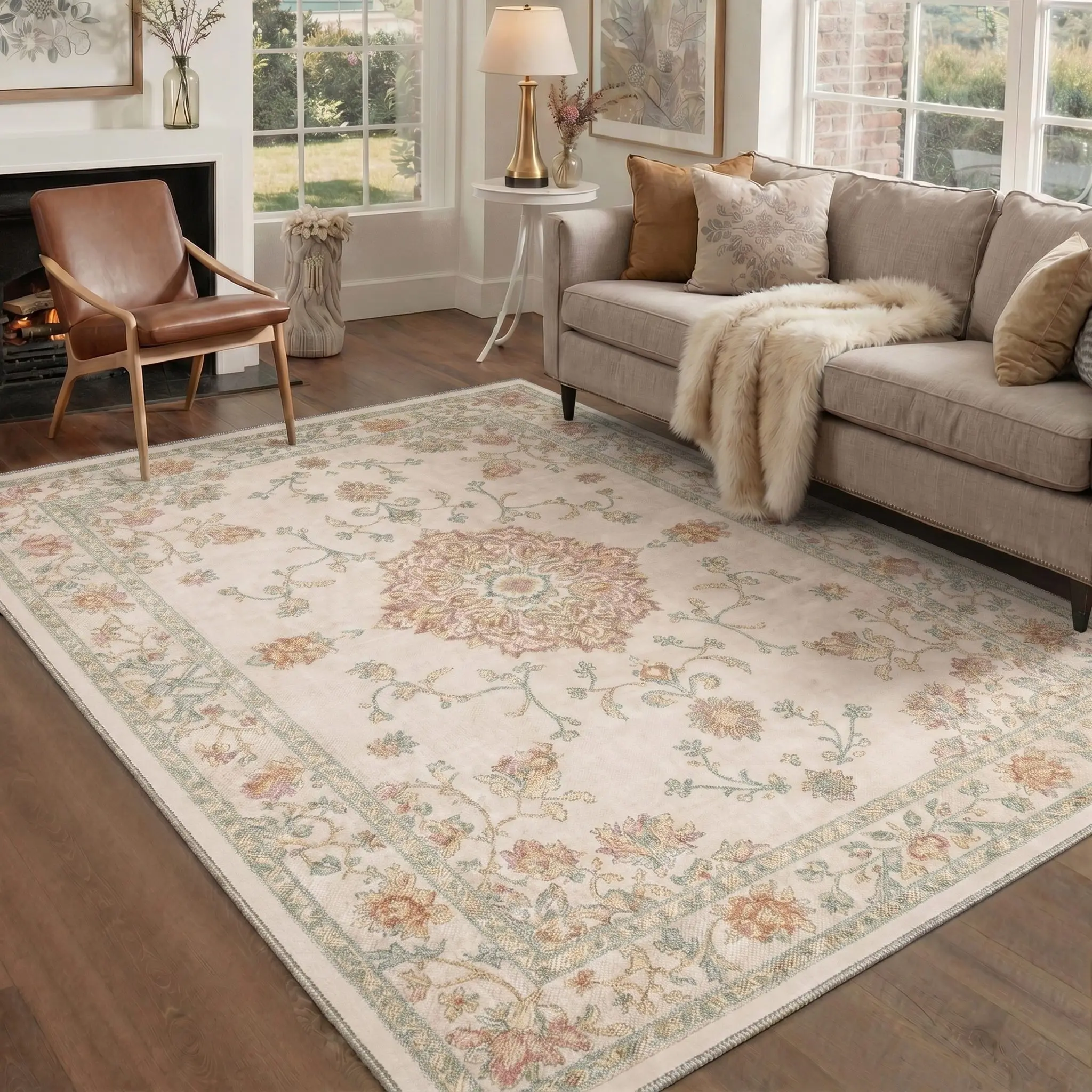 【Deals For You Days】GENIMO Area Rug – Pet Friendly, Soft, Machine Washable, Non-Slip Area Rug, Perfect Carpet for Living Room, Bedroom, Kitchen, Hallway, Modern Stylish Home Decor ,ARP2081-OCHRE BLOOM