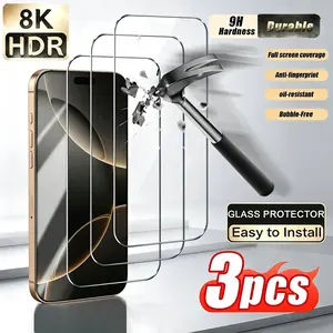 iPhone 17 Series Tempered Glass Film, 3-Pack Full Screen Coverage, High Transparency, Anti-Scratch, Anti-Fingerprint, Shockproof, Oil-Resistant