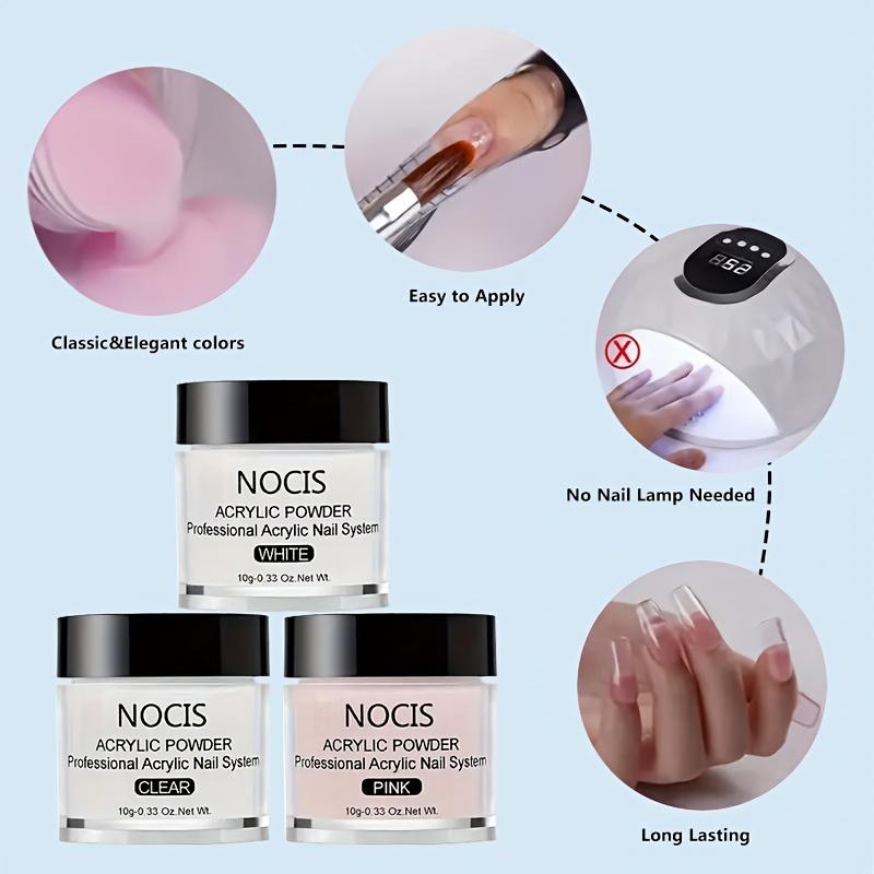 3Pcs Acrylic Powder Set Professional Acrylic Nail Kit with Liquid Monomer Nail Brushes Clear Pink White Acrylic Powder for Nail Extension Carving 3D Nail Art DIY Salon