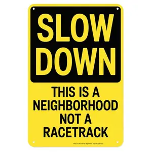 Slow Down Neighborhood Tin Sign Vintage Safety Road Rule Awareness Metal Sign for Garden & Yard Bar, Porch, Garage Home Decor 8 X 12 In, Easy to Hang