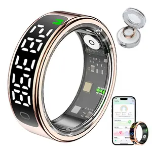 Waterproof Smart Ring with Screen, Sleep & Heart Monitor, Steps, SpO2, Blood Pressure Tracking, Health & Fitness Ring for iPhone/Android, No Subscriptions