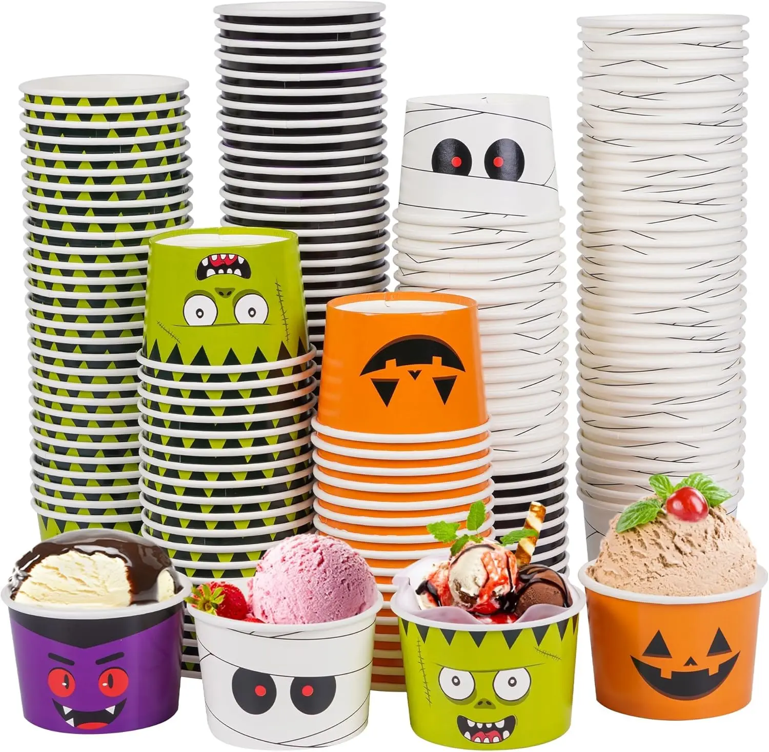 200 Pieces Halloween Cups Pumpkin Bowls Treat Snack Cups Disposable Paper Bowls for Food, Soup Hot Cold Drink Halloween Party Supply