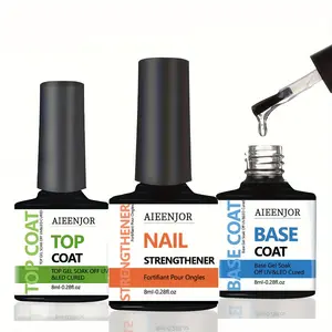 Nail Strengthening and Base Top Coat Set, Gel Manicure, 3 Counts Quick Dry Clear Nail Polish for Thin Nail Oil, Care for Damaged Nails
