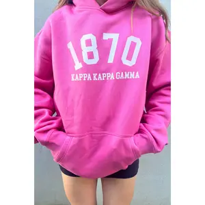 Est Year Hot Pink Heavy Weight Sorority Hoodie Long Sleeve Autumn Medium Length Relaxed Fit 80% Cotton 20% Recycled Polyester CVC Fleece Pullover Hood