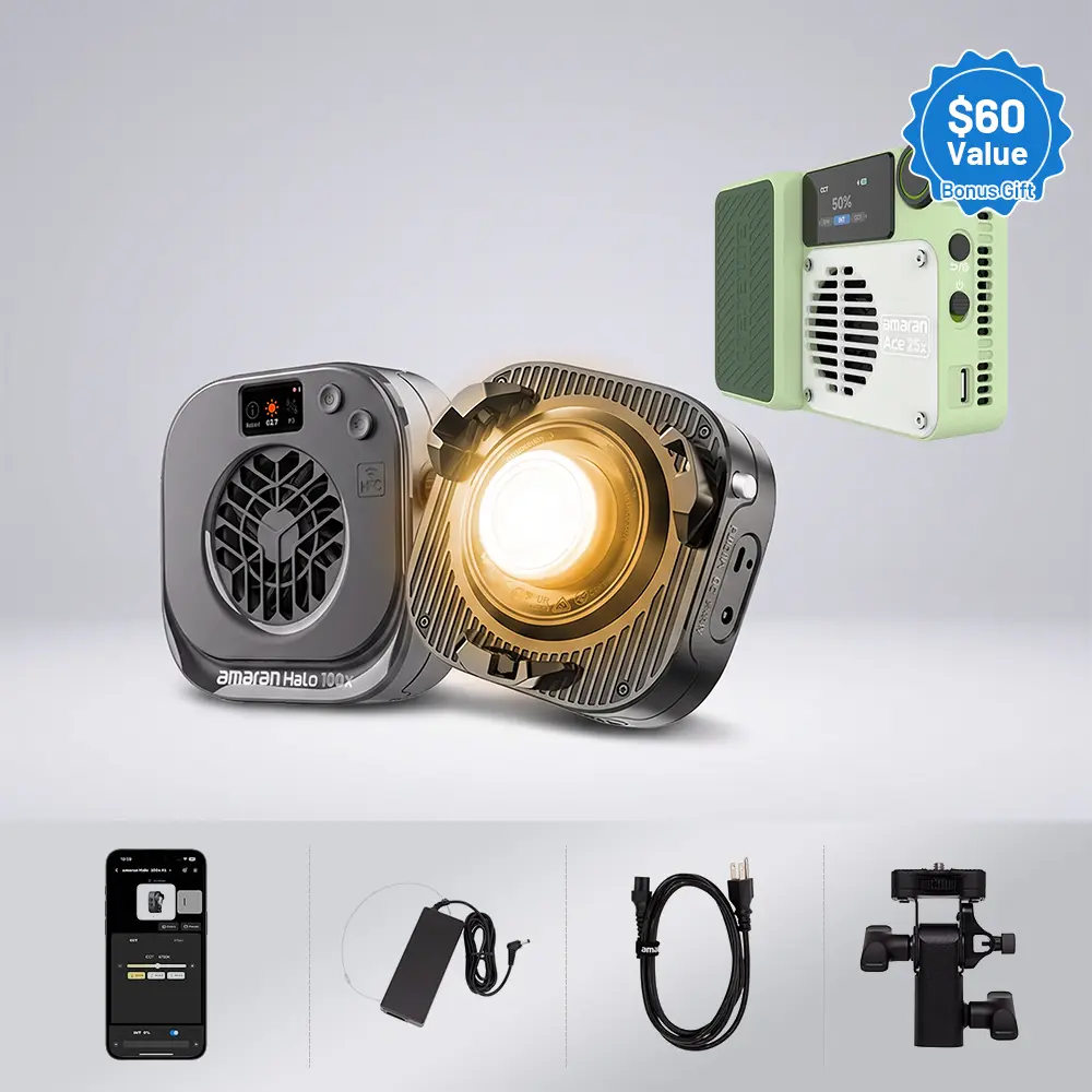amaran Halo COB LED Video Light-A, Bi-Color Continuous Output Lighting NFC App DMX Control Bowens Mount for Studio Photography Video Recording Livestream