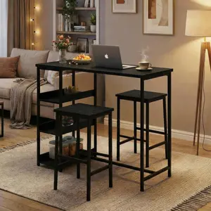 Space-Saving 3-Piece Dining Set for Modern Living，Make the most of your kitchen, apartment, or breakfast nook with this compact yet stylish dining set. Designed for small spaces, this set includes a sturdy bar-height table with three integrated side shel