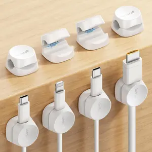 8Pack Cord Organizer [1s Lock] Spring Cable Management Clips-Desk Cord Holder, Adhesive Cute Round Cable Clip, Phone Charger Wire Organizer Keeper For Nightstand,Car,Office Accessory, White
