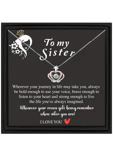 To My Sister Crown Pendant Necklace Birthday Gift Jewelry with Card & Box for Sister