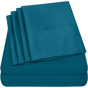 Twin Size - 4 1500 Brushed Microfiber Deep Pocket Twin Sheet - 1 EXTRA PILLOW CASES, VALUE, Twin, Teal