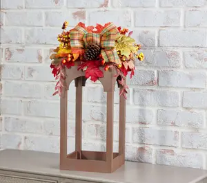 20" Wood Open Concept Lantern with Ribbon Embellishment by Valerie