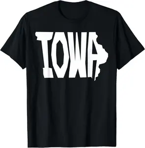 Casual Cotton shortsleeve tees Patriotic Home State Map of Iowa Text Art Shape Design T-Shirt