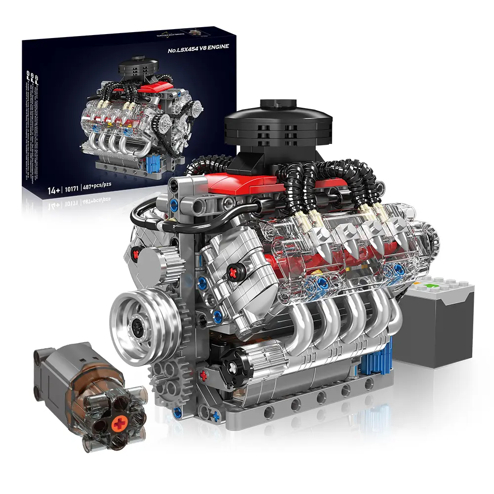 Functional V8 Engine Building Kit Electric V8 Engine Building Kit V8 Engine Building block toys Electrically Driven 487pcs Model Kit Gears Operate for Mechanical Engineering Enthusiasts Birthday Gifts