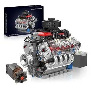V8 Engine Building block toys Electrically Driven 487pcs Model Kit Gears Operate for Mechanical Engineering Enthusiasts Birthday New Year Gifts