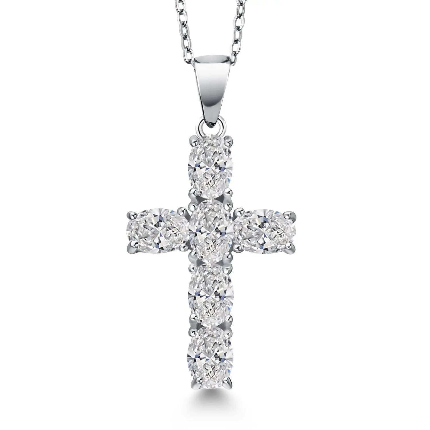 Gem Stone King Cross Necklace for Women | 925 Silver Oval Gemstone Birthstone & Lab Grown Diamond Crucifix Pendant | Christian Religious Gift for Her | 18 Inch Chain
