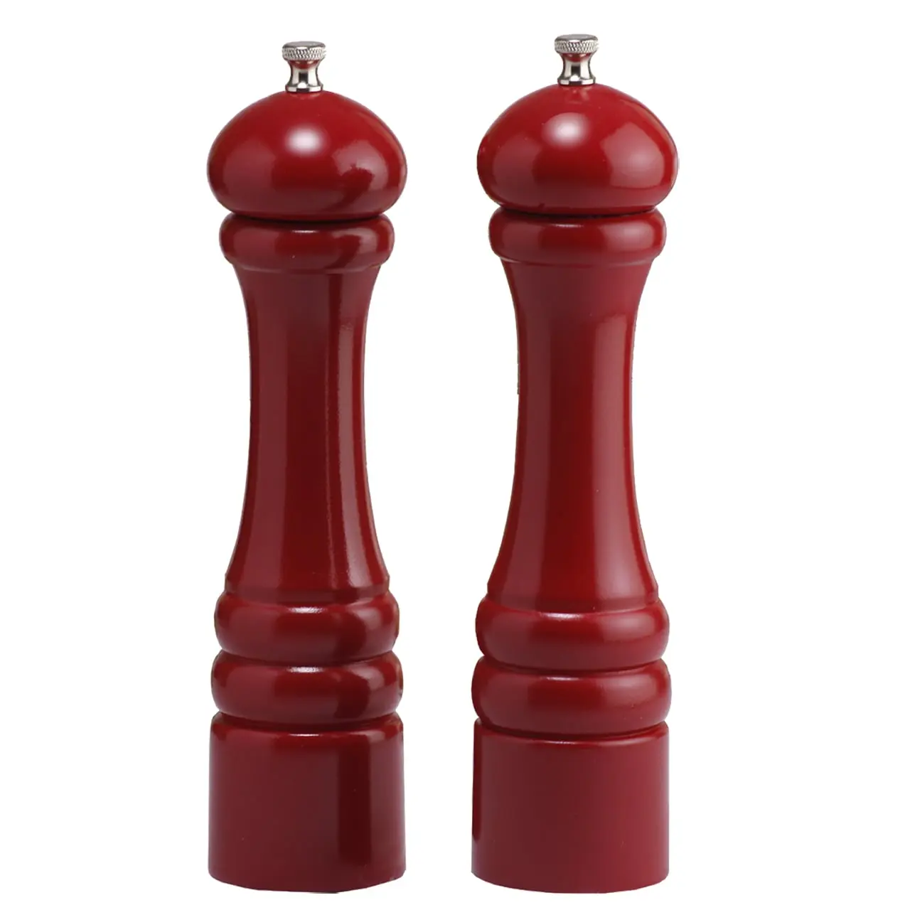 10 in. Classic Stainless Steel Tempered Gear Candy Red 2-Piece Kitchen Manual Pepper Mill and Salt Mill Spice Grinder Set