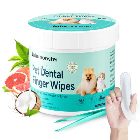 Dog & Cat Oral Care Tooth Brushing Kit - 1 Pack-Dental Wipes （50Pcs）), 3.2" tweezer, Thumb Assist No-Rinse Finger Toothbrush, Easy to Use, Fight Tartar, Plaque Removal, Breath Freshening