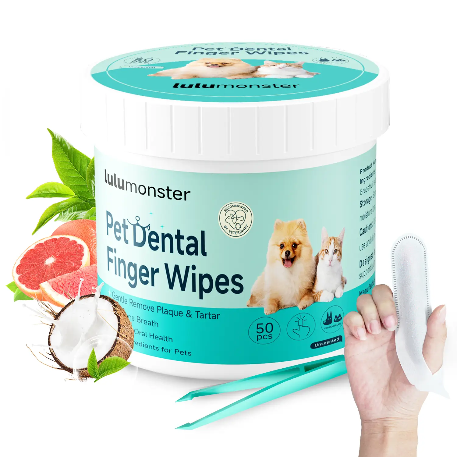 Dog & Cat Teeth Cleaning Wipes Tooth Brushing Kit by Remove Plaque and Tartar &...