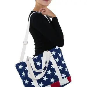 Studded American Flag Canvas Shoulder Bag with Stars and Stripes Design for Patriotic Style