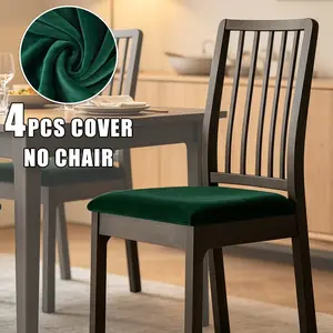 4pcs Ultra Soft Velvet Dining Chair Cover, Elastic Universal Chair Cover, Thickened Plush Universal Chair Protection Cover, Suitable for Restaurant, Banquet, Office All Seasons