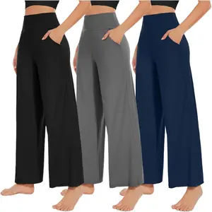 3 Pack Women's Wide Leg Pants with Pockets High Waist Loose Sweatpants Casual Lounge Yoga Workout Palazzo