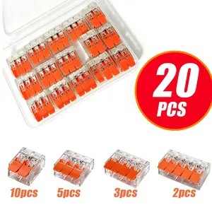 20-Piece Lever Push Electrical Connectors, Quick Release Terminal Blocks, Copper, Compatible with Awg 28-12 Wires, Space-Saving Design