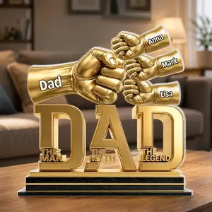 Dad & Kids Fist Bump The Man The Myth The Legend, Personalized Dad Holds Kids' Hands Infinity Acrylic Plaque, Dad Sign, Father's Day Gift