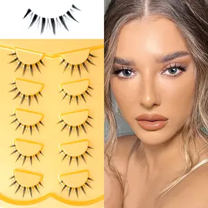 Natural Cat Eye False Eyelashes, Mixed Curl Synthetic Fiber, Easy Apply Reusable Patch Lashes for Small Eyes, No Allergens