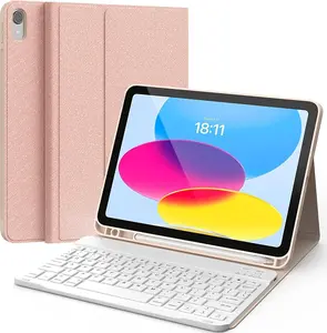 [CHESONA] Keyboard Case for iPad (A16) 11th/10th Generation (2025/2022), Detachable Wireless Keyboard, Stand Folio Keyboard Cover with Pencil Holder, Thin & Light (Pink)
