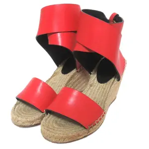 Pre-owned Celine Calfskin Small Leather Goods Leather Jute Wedge Espadrille Sandals