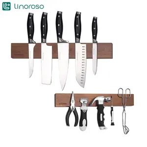 Linoroso 16.5 Inch Magnetic Knife Strips, Wood Magnetic Knife Rack, Magnetic Knife Holder for Wall, Acacia Wood Magnetic Strip Use as Knife Bar, Knife Holder for Kitchen Utensil Tool Organizer Gift Must-Have Gift