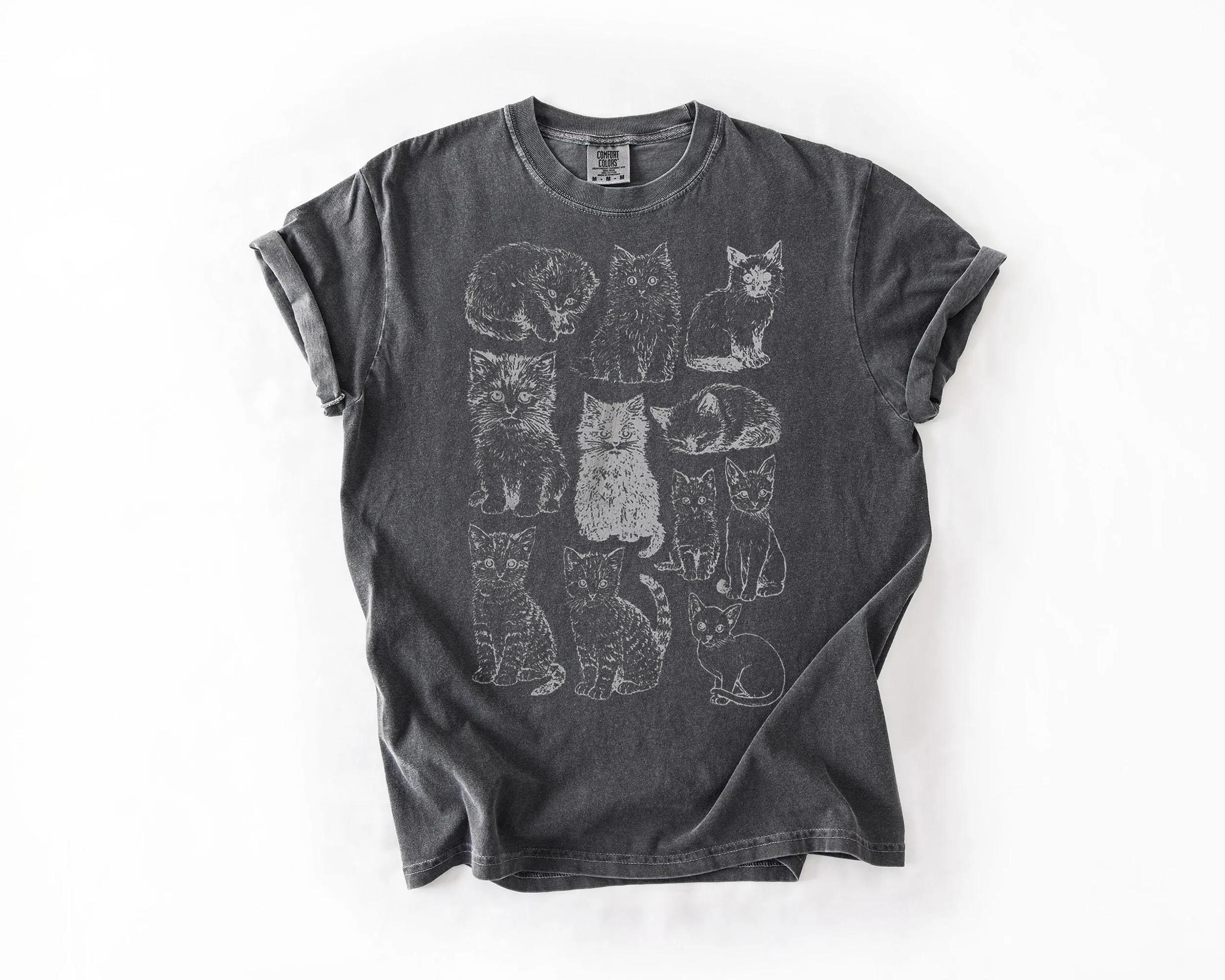 Cats 90s Vintage Tattoo Style Tshirt, Retro Comfort Colors Y2k Kitten Shirt, Cat Lovers Gift, Cute Cat Shirts,nature Unisex Adult Pet Shirt