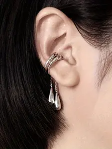 Trendy C-Shaped Teardrop Ear Cuff Clip on Fake Earrings for Women, Fashionable Huggie Earrings, Non-Piercing Chunky Ear Cuffs, Gift Idea Silver Color, Ear Clips