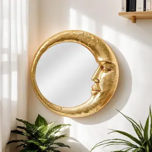 Creative Moon & Face Design Wall Mirror, Resin Wall Mounted Mirror, Wall Decor for Home Living Room Bedroom, Home Decoration