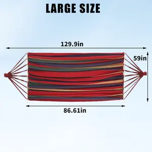 Extra Large Canvas & Wood Double Hammock in Red-Purple & Blue-Green Striped, 129.9x59.1in, 500lbs Weight Capacity, Portable with Tree Ropes Storage Bag & Installation Guide for Outdoor Camping Yard