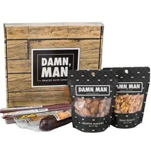 Damn, Man Nuts & Exotic Meats Gift Box - Wild Sausages BBQ Nut Snacks with Wild Boar Summer Sausage, Beef Sticks, Antelope & Pork Stick, Alligator & Pork Stick, Memphis BBQ Almonds, Texas BBQ Peanuts