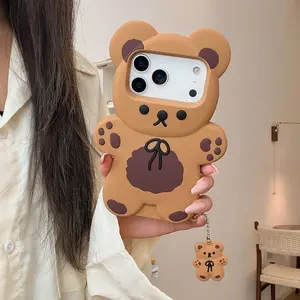 Fashion 3D Cartoon Animal Bear Soft Silicone Phone Case For IPhone 17 16 15 13 14 12 11 Pro Max Shockproof Phone Back Cover