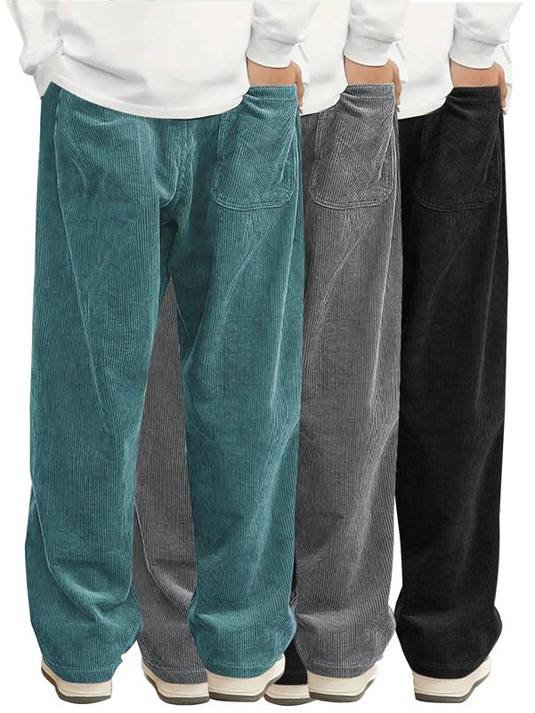 Men's 3-Pack Everyday Corduroy Joggers - Couples Matching Design, Elastic Drawstring Waist Pockets Straight-Leg Pants